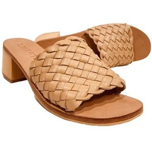 Anthropologie Liberté Santorini Tan Woven Leather Mule Sandal Shoe Heel Like New